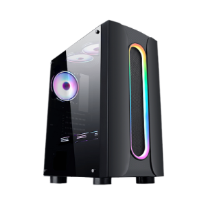 CASE GAMER EAGLE WARRIOR LOOP BLACK TEMPERED GLASS + U2*2+U3+HD AUDIO +RGB STRIPE SIN FANS