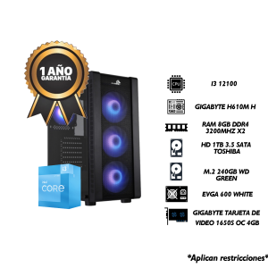 PC Trabajo: i3 12100F/16gb Ram/240gb SSD/1TB HDD/Gigabyte 1650S OC 4GB