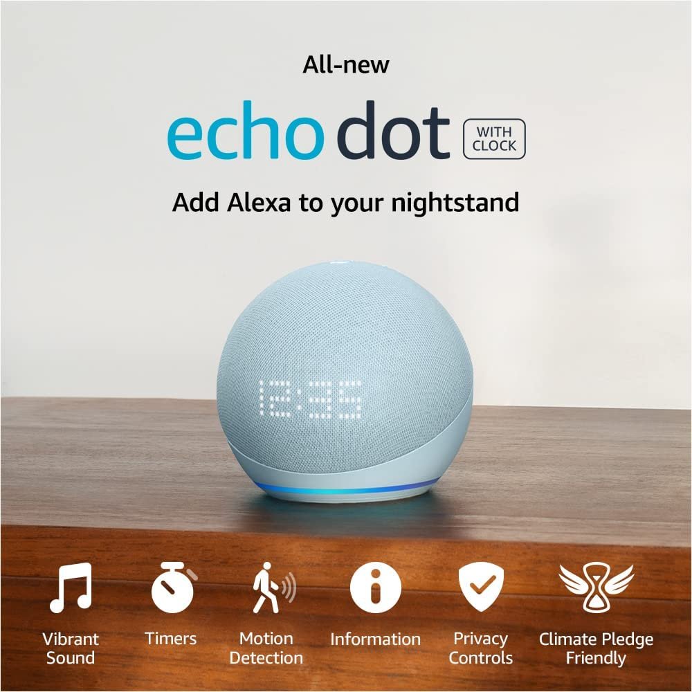 Amazon Echo Dot 5ta Generación con Reloj Azul 1