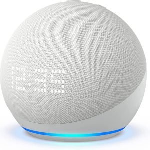 Echo Dot 5ta Generación con Reloj Blanco de Amazon: el mejor dispositivo de voz inteligente para el hogar inteligente.