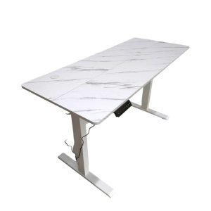 Escritorio Elevable con Mármol – Marco Blanco y Altura Ajustable