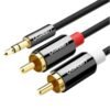 CABLE UGREEN AV116 MACHO 3.5MM A MACHO 2RCA 1.5M 10583 NEGRO
